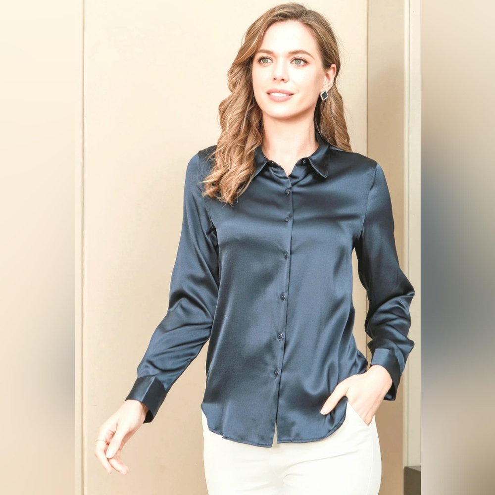 Classic Luxury Grey Silk AUSTIN REED Blouse Stitching Detail Size 14/14P